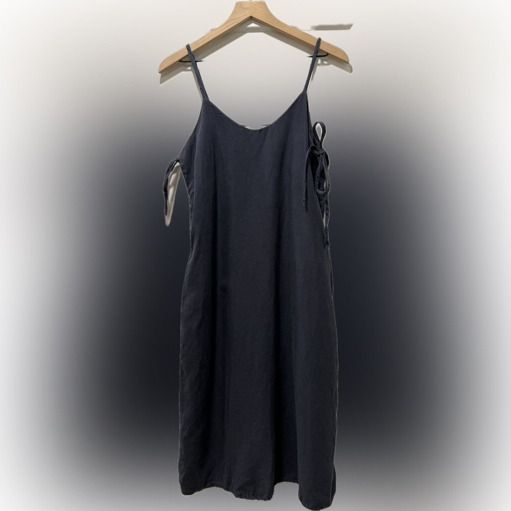 Amour Vert Linen Blend Tie Strap Dress Navy Blue Size Small USA